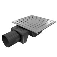 Трап квадратный душевой Vimarr LMC-1 515LMC131011050 10х10 см с рамкой из нержавеющей стали, с горизонтальным выходом D50 мм, решетка хром