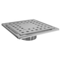 Трап квадратный душевой Gourlann H-1 G915H115-11050-4 15х15 см с рамкой из нержавеющей стали, с вертикальным выходом D50 мм, решетка хром