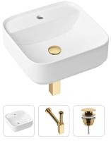 Комплект 3 в 1 Lavinia Boho Bathroom Sink 21520290: накладная раковина 42 см, металлический сифон, донный клапан