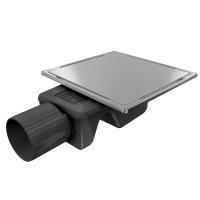 Трап квадратный душевой Gourlann C-2 G915C210-11050-3 10х10 см с рамкой из нержавеющей стали, с горизонтальным выходом D50 мм, решетка под плитку (перевертыш)