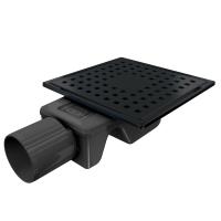 Трап квадратный душевой Gourlann C-1 G915C110-13050-3 10х10 см черный с рамкой из нержавеющей стали, с горизонтальным выходом D50 мм, решетка черная