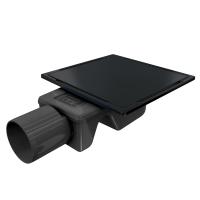 Трап квадратный душевой Gourlann C-2 G915C215-13050-3 15х15 см черный с рамкой из нержавеющей стали, с горизонтальным выходом D50 мм, решетка под плитку (перевертыш), черная