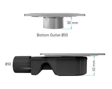 Трап квадратный душевой Vimarr LMC-2 515LMC231013050 10х10 см черный с рамкой из нержавеющей стали, с горизонтальным выходом D50 мм, решетка под плитку (перевертыш), черная