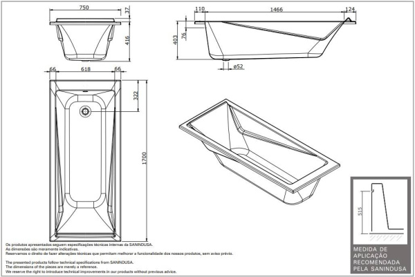 Ванна акриловая Sanindusa Easy 170x75 8069000000 Ванна акриловая Sanindusa Easy 170x75 8069000000