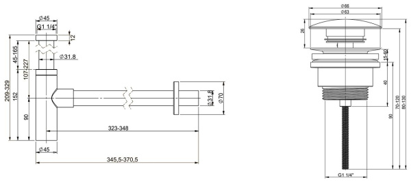 Набор 2 в 1 Vimarr Drainage 5180073003, сифон для раковины, донный клапан, матовый черный Набор 2 в 1 Vimarr Drainage 5180073003, сифон для раковины, донный клапан, матовый черный