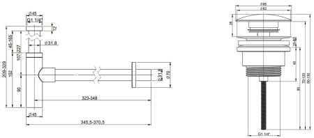 Набор 2 в 1 Vimarr Drainage 5180071003, сифон для раковины, донный клапан универсальный, хром