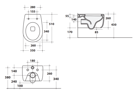 Чаша для подвесного унитаза Ceramica Ala Wave 23VCO