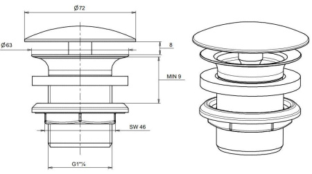 Донный клапан Sanindusa для раковин без перелива 4V9711, хром