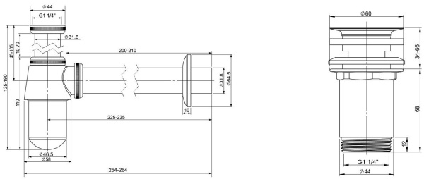 Набор 2 в 1 Vimarr Drainage 5180031004, сифон, выпуск для раковины, хром Набор 2 в 1 Vimarr Drainage 5180031004, сифон, выпуск для раковины, хром