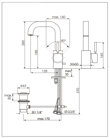 Смеситель для раковины Kaja Aquadrat 58120-C