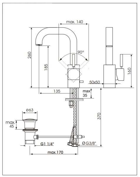 Смеситель для раковины Kaja Aquadrat 58120-C Смеситель для раковины Kaja Aquadrat 58120-C
