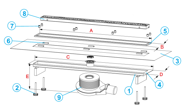 Трап линейный (душевой лоток) Winkiel WDO-1000-BR-0001 1000 мм с горизонтальным выходом D50 мм, нержавеющая сталь, без решетки