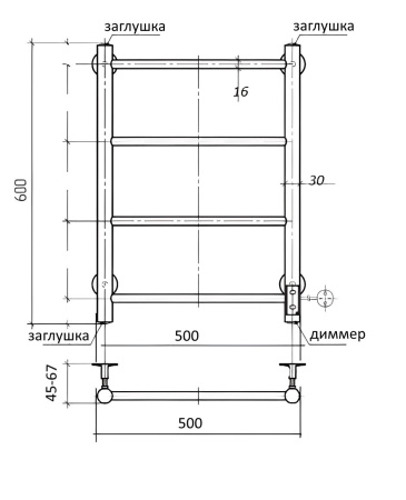 Полотенцесушитель электрический Vimarr LNK-VMRKe0411LTS56W со скрытым крепежом, белый