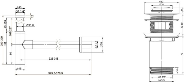 Набор 2 в 1 Vimarr Drainage 5180071001, сифон для раковины, донный клапан с переливом, хром Набор 2 в 1 Vimarr Drainage 5180071001, сифон для раковины, донный клапан с переливом, хром
