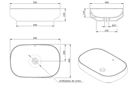 Раковина накладная Sanindusa Sanibold 137310004 60 см