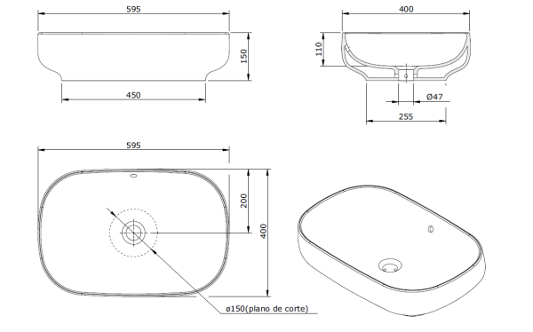 Раковина накладная Sanindusa Sanibold 137310004 60 см