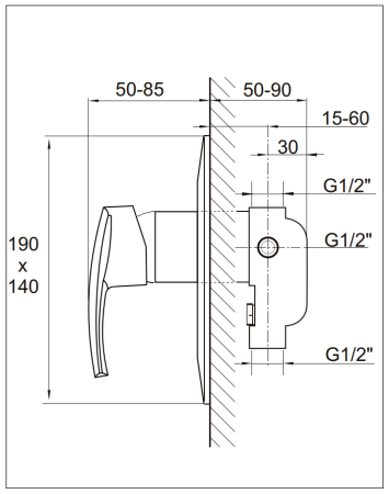 Смеситель встраиваемый для душа Kaja Platinum 57462-С, без скрытой части