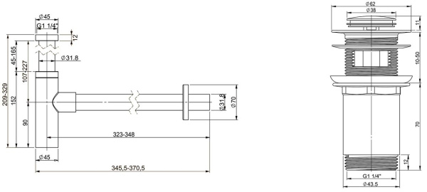 Набор 2 в 1 Vimarr Drainage 5180074001, сифон для раковины, донный клапан с переливом, золото Набор 2 в 1 Vimarr Drainage 5180074001, сифон для раковины, донный клапан с переливом, золото