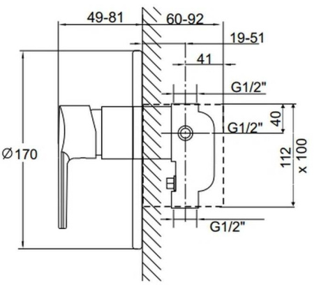 Смеситель встраиваемый для душа Kaja Signum 41462-С, без скрытой части