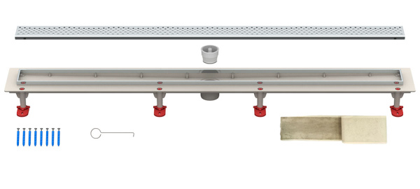 Трап линейный (душевой лоток) Vimarr A.1 517A41011050 1000 мм с вертикальным выходом D50 мм, с решеткой хром