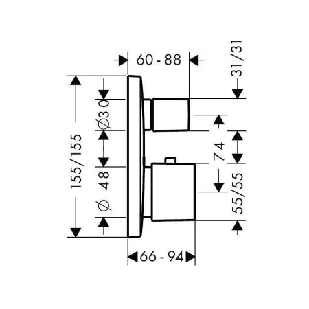 Смеситель для ванны с душем встраиваемый термостатический Hansgrohe PuraVida 15775000 без скрытой части Смеситель для ванны с душем встраиваемый термостатический Hansgrohe PuraVida 15775000 без скрытой части